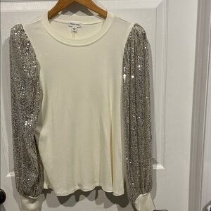 H&M Cream Top with Silver Sequin Sleeves